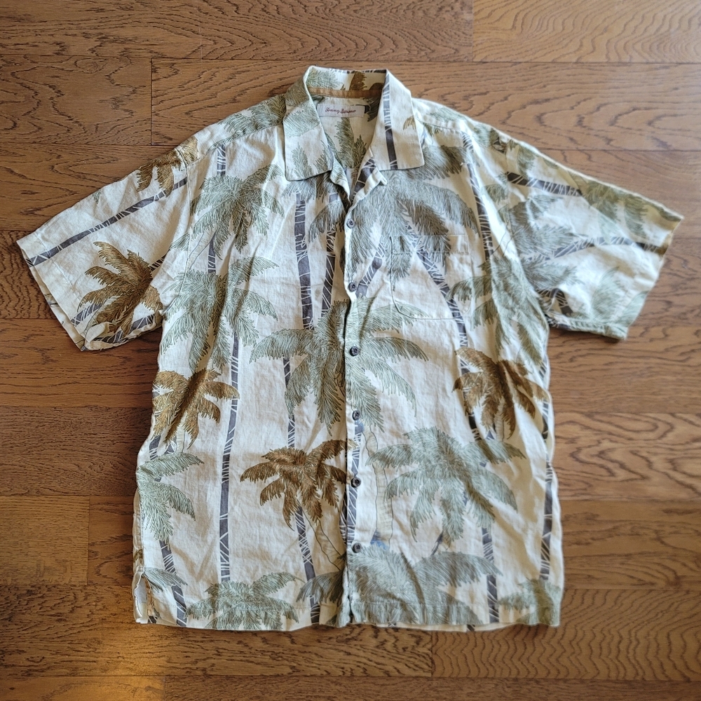 Tommy Bahama Linen Shirt Tropical Palm Tree Size Medium